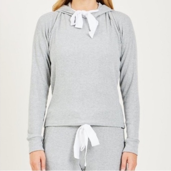 STATESIDE Anthropologie Hoodie Ribbed Pullover Gray Sweatshirt - Picture 1 of 7